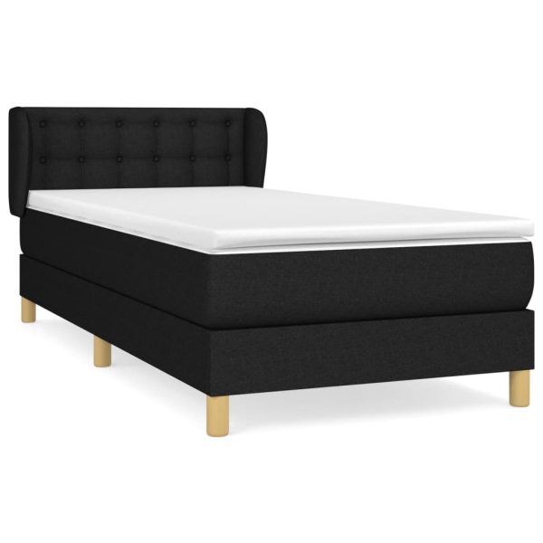 Pat box spring cu saltea, negru, 80×200 cm, textil