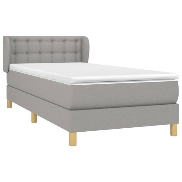 Pat box spring cu saltea, gri deschis, 90×190 cm, textil
