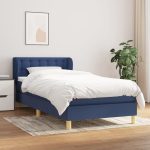 Pat box spring cu saltea, albastru, 90×190 cm, textil