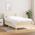 Pat box spring cu saltea, crem, 90×200 cm, textil