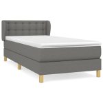 Pat box spring cu saltea, gri închis, 100×200 cm, textil