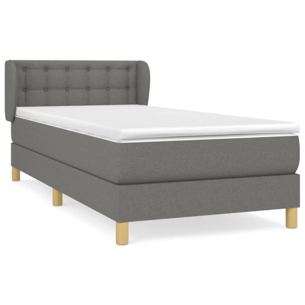 Pat box spring cu saltea, gri închis, 100×200 cm, textil