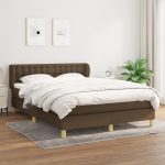Pat continental cu saltea, maro închis, 140×200 cm, textil