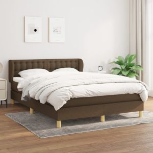 Pat continental cu saltea, maro închis, 140×200 cm, textil