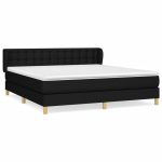 Pat box spring cu saltea, negru, 160×200 cm, textil