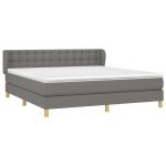 Pat box spring cu saltea, gri închis, 180×200 cm, textil