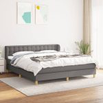 Pat box spring cu saltea, gri închis, 180×200 cm, textil