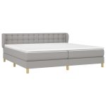Pat box spring cu saltea, gri deschis, 200×200 cm, textil