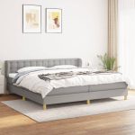 Pat box spring cu saltea, gri deschis, 200×200 cm, textil