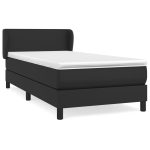 Pat box spring cu saltea, negru, 90×190 cm, piele ecologică