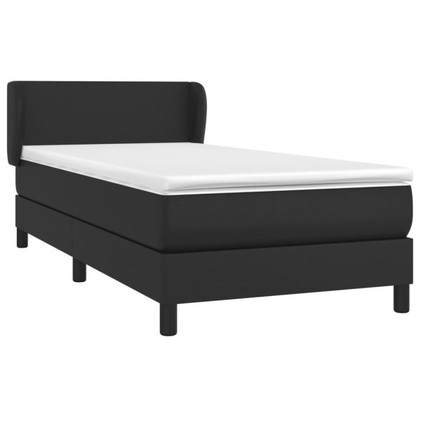 Pat box spring cu saltea, negru, 100×200 cm, piele ecologică