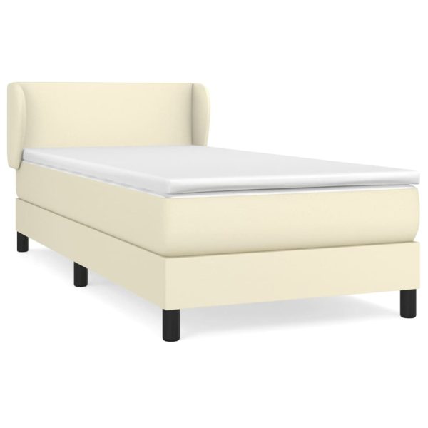 Pat box spring cu saltea, crem, 100×200 cm, piele ecologică