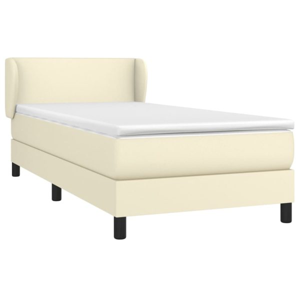 Pat box spring cu saltea, crem, 100×200 cm, piele ecologică