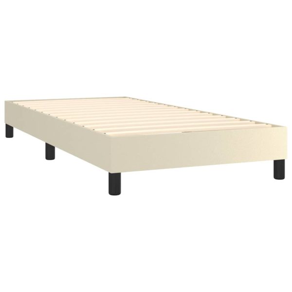 Pat box spring cu saltea, crem, 100×200 cm, piele ecologică