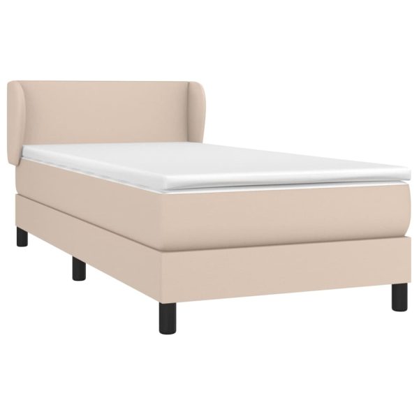 Pat box spring cu saltea, cappuccino, 100x200cm piele ecologică