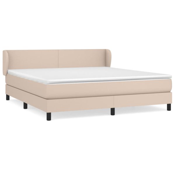 Pat box spring cu saltea, cappuccino, 160x200cm piele ecologică