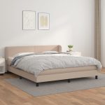 Pat box spring cu saltea, cappuccino, 160x200cm piele ecologică