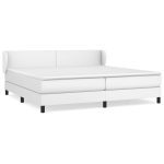 Pat continental cu saltea, alb, 200×200 cm, piele ecologică
