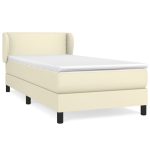 Pat box spring cu saltea, crem, 90×200 cm, piele ecologică