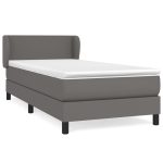 Pat box spring cu saltea, gri, 90×200 cm, piele ecologică