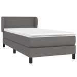 Pat box spring cu saltea, gri, 90×200 cm, piele ecologică