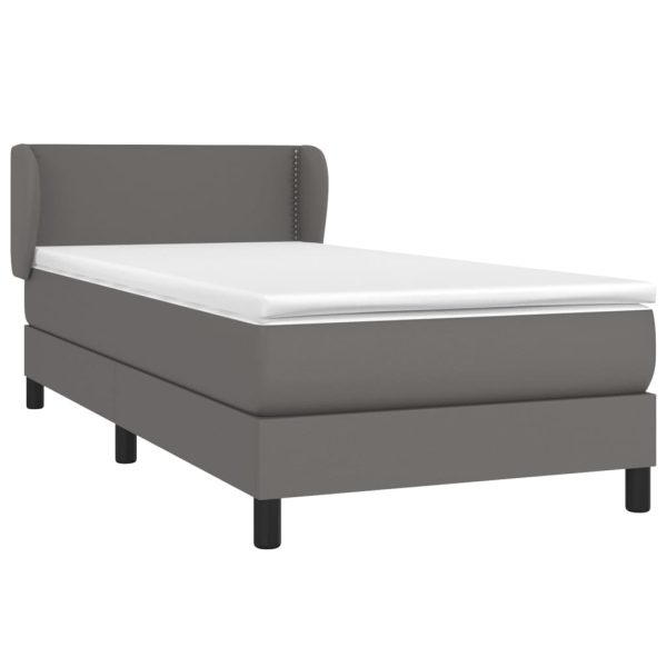 Pat box spring cu saltea, gri, 90×200 cm, piele ecologică