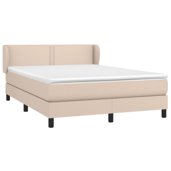 Pat box spring cu saltea, cappuccino, 140x190cm piele ecologică