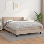Pat box spring cu saltea, cappuccino, 140x190cm piele ecologică