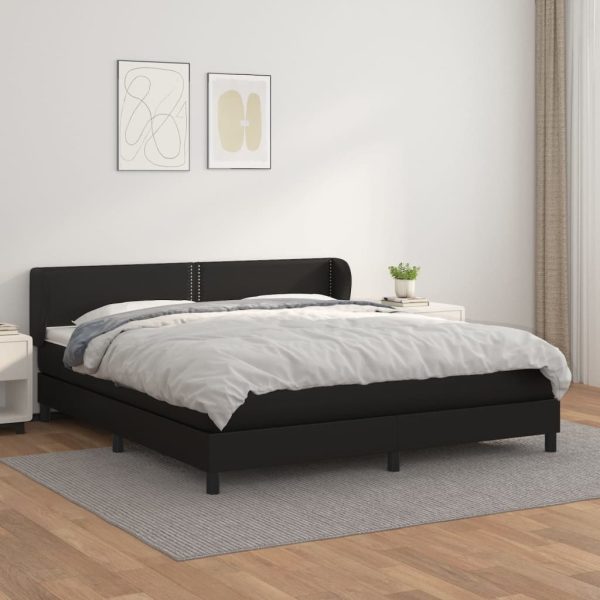 Pat box spring cu saltea, negru, 180×200 cm, piele ecologică