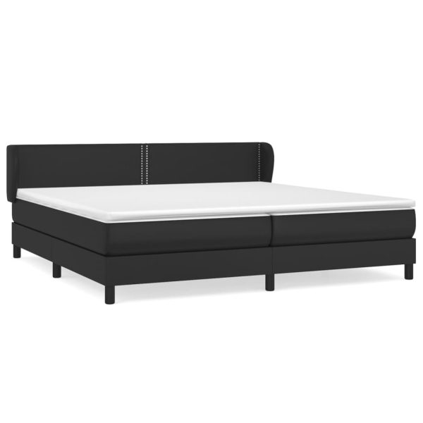 Pat cu arcuri, cu saltea, negru, 200×200 cm, piele ecologică