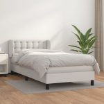 Pat box spring cu saltea, alb, 80×200 cm, piele ecologică
