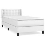 Pat box spring cu saltea, alb, 90×190 cm, piele ecologică