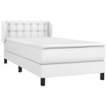 Pat box spring cu saltea, alb, 90×200 cm, piele ecologică