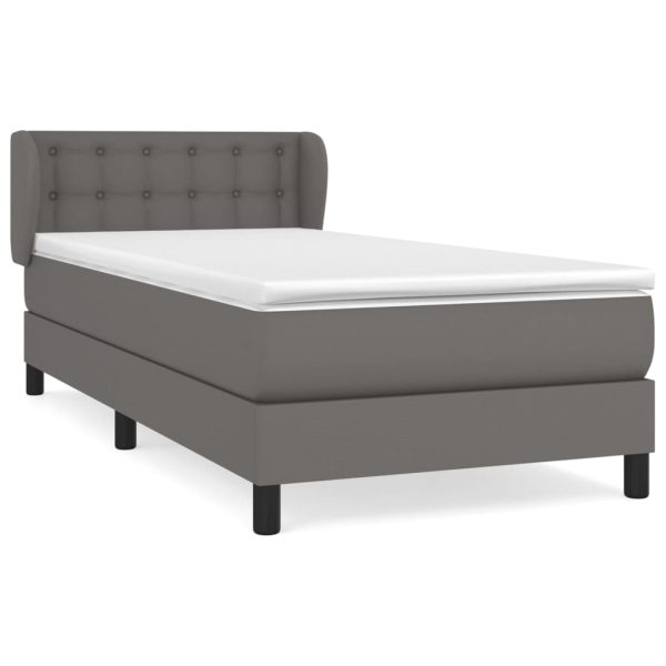 Pat box spring cu saltea, gri, 100×200 cm, piele ecologică