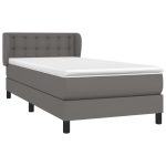 Pat box spring cu saltea, gri, 100×200 cm, piele ecologică