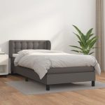 Pat box spring cu saltea, gri, 100×200 cm, piele ecologică