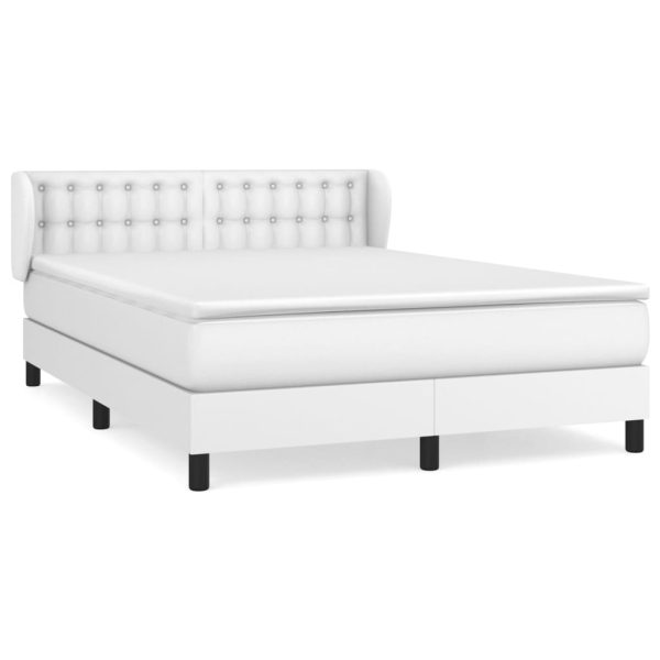 Pat box spring cu saltea, alb, 140×190 cm, piele ecologică