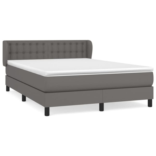 Pat box spring cu saltea, gri, 140×200 cm, piele ecologică