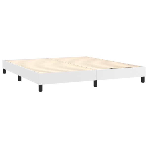 Pat box spring cu saltea, alb, 160×200 cm, piele ecologică