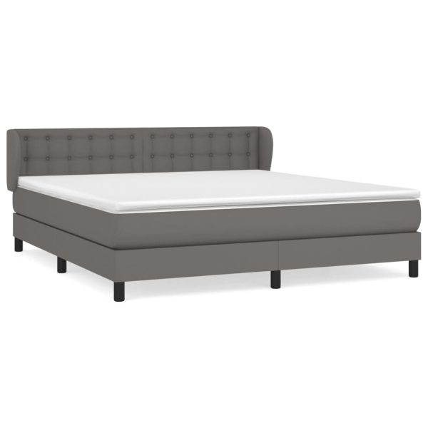 Pat cu arcuri, cu saltea, gri, 180×200 cm, piele ecologică