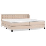 Pat continental cu saltea, cappuccino, 200×200 cm, piele eco