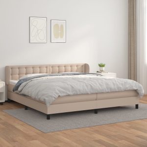 Pat continental cu saltea, cappuccino, 200×200 cm, piele eco