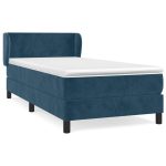 Pat box spring cu saltea, albastru închis, 80×200 cm, catifea