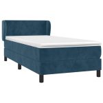 Pat box spring cu saltea, albastru închis, 80×200 cm, catifea