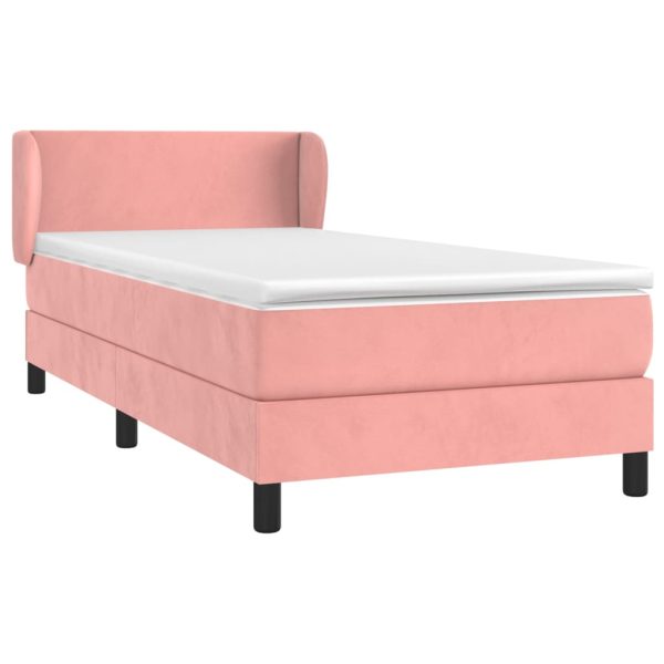 Pat box spring cu saltea, roz, 90×190 cm, catifea