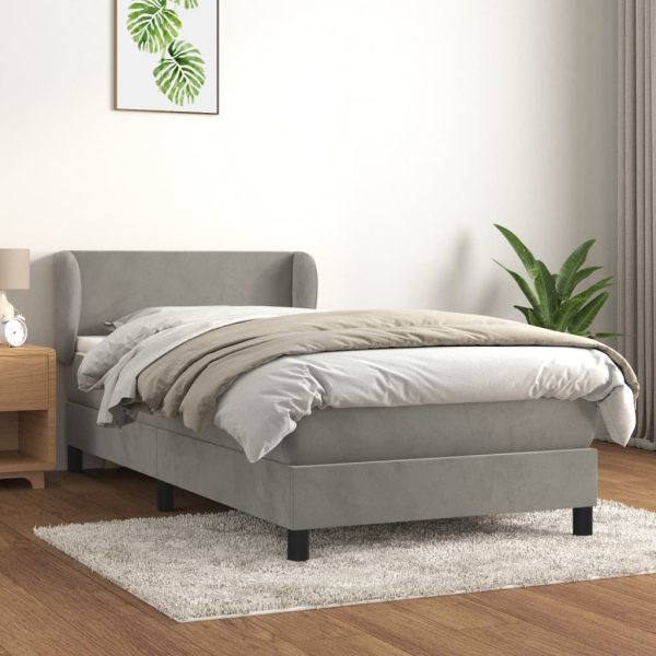 Pat box spring cu saltea, gri deschis, 100×200 cm, catifea