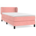 Pat box spring cu saltea, roz, 100×200 cm, catifea