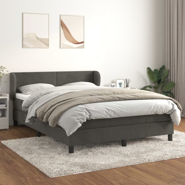 Pat box spring cu saltea, gri închis, 140×200 cm, catifea