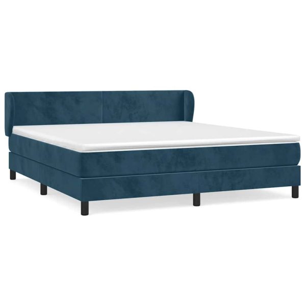 Pat box spring cu saltea, albastru închis, 160×200 cm, catifea