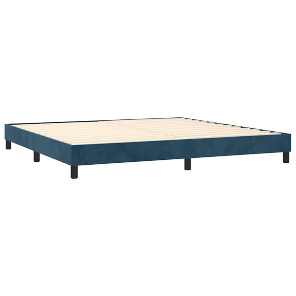 Pat box spring cu saltea, albastru închis, 200×200 cm, catifea